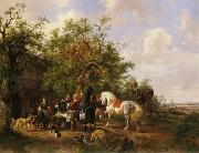 Wouterus Verschuur Compagny with horses and dogs at an inn painting